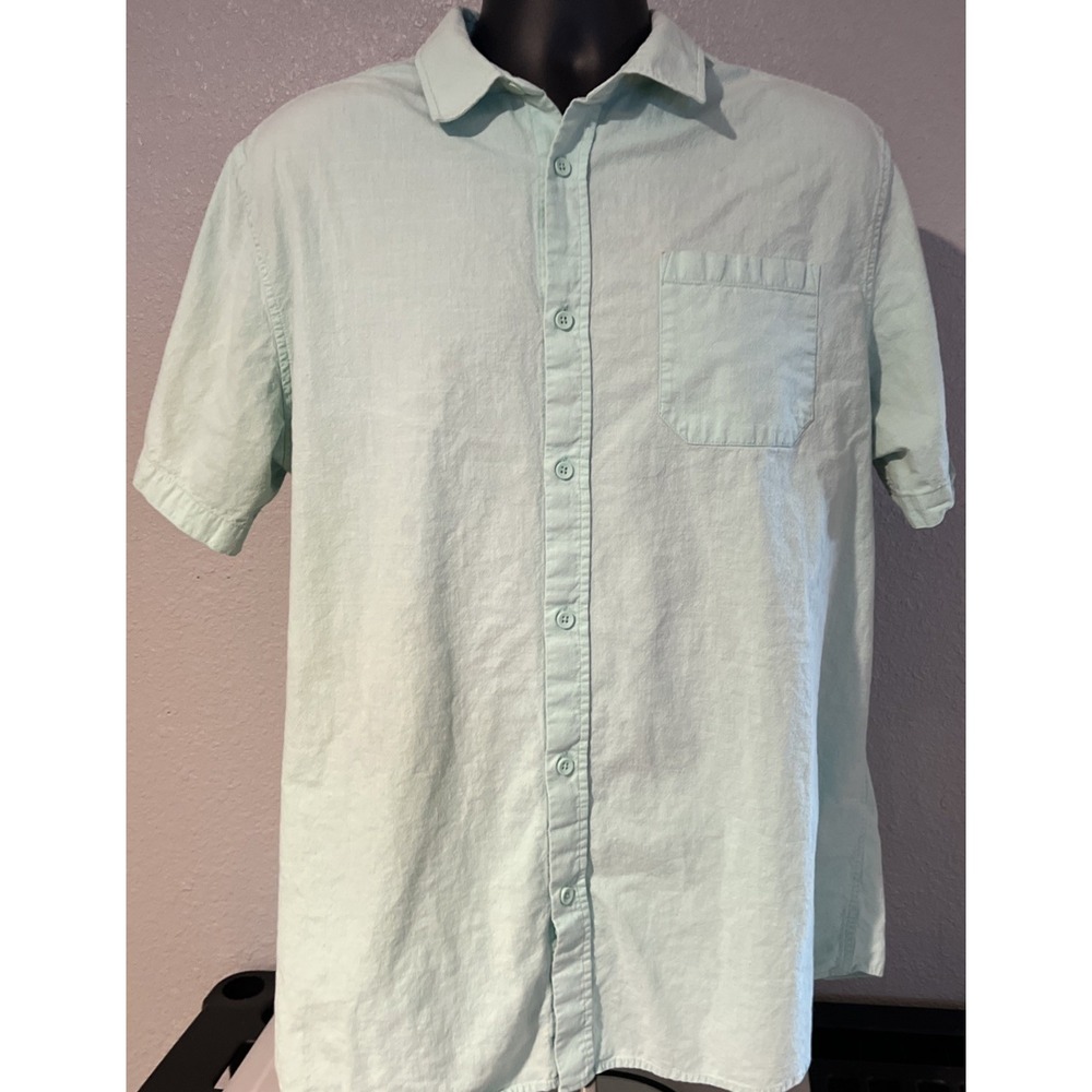 JEKAOYI Men's XL Cotton Linen Button Up Shirt Mint Green Short Sleeve Casual EUC